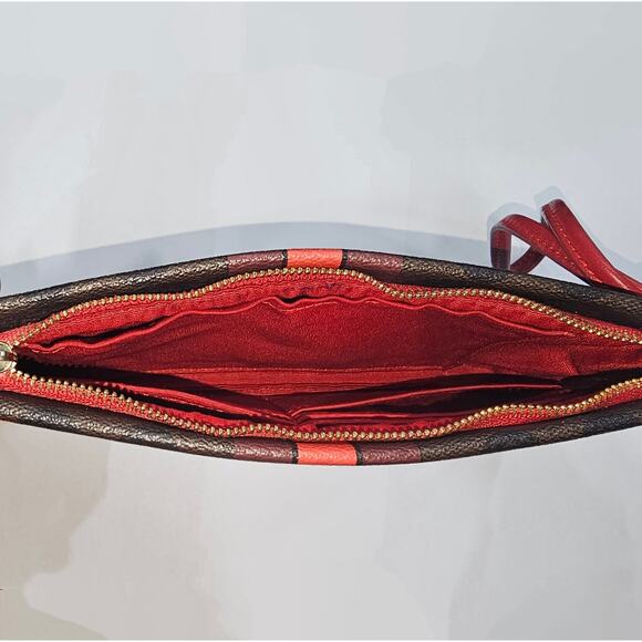 ❌️Sold❌️Coach Signature Brown & True Red Varsity Stripe F66463 Wallet / Wristlet - Picture 10 of 10